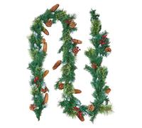 VEVOR, guirnalda navideña, 2750 mm, artificial, con luces, decoración navideña con racimos de bayas, agujas de pino y piñas, colección navideña realista para repisas y chimeneas