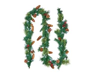VEVOR Guirnalda Navideña Largo de 275 cm Guirnalda Artificial con Cadena de Luces Decoración para Navidad con Bayas Rojas, Piñas y Agujas de Pino, Corona para Escalera, Repisa, Chimenea, Puerta
