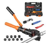VEVOR Herramienta de Prensado de Tuberías Prensa Hidráulica con 9 Mordazas, Acero Inoxidable y Cobre, con Cabezal de 360°, Estuche, 2 Cortatubos y Herramienta de Desbarbado para PEX, Aluminio-Plástico