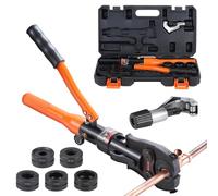 VEVOR Herramienta de Prensado Hidráulica de Tuberías para Accesorios de Tubos de Cobre, Mordazas de Cambio Rápido V12, V15, V18, V22, V28, Giratorio de 360° para Espacios Confinados, 415 x 220 x 70 mm