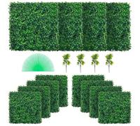 VEVOR Hierba Artificial Verde de 12 Piezas 50,8 x 50,8 cm, Panel de Boj de Hiedra Artificial de Alta Densidad contra UV y 100% PE, Plantas Artificiales Decorativas para Pared, Jardines, Patio Trasero