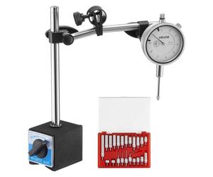 VEVOR Indicador de Cuadrante, con Soporte de Varilla Doble y Estuche, Acero Inoxidable y Aleación Aluminio, Precisión 0,03 mm, Rango Medición 0 a 25,4 mm, con Varillas de Centrado no Magnéticas