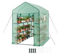 VEVOR Invernadero de Exterior 137 x 206 x 196 cm, Invernadero de Jardín con Puerta Enrollable y 2 Ventanas, Estantes de 3 Niveles, Cubierta de PE, Vivero Casero para Plantas Verduras Flores, Verde