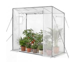 VEVOR Invernadero de Exterior 195 x 77 x 168 cm, Invernadero de Jardín con 2 Ventanas y Puerta Enrollable, Marco de Acero y Cubierta de PE, Vivero Casero para Plantas Flores en Terraza Patio, Blanco