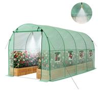VEVOR Invernadero de Exterior 4,48 x 1,97 x 1,97 m, Invernadero de Túnel con Ventanas Puerta Enrollable Sistema de Riego, Marco de Acero Cubierta de PE, para Cultivos Plantas Verduras en Jardín, Verde