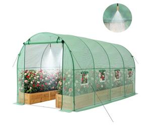 VEVOR Invernadero de Exterior 4,48 x 1,97 x 1,97 m, Invernadero de Túnel con Ventanas Puerta Enrollable Sistema de Riego, Marco de Acero Cubierta de PE, para Cultivos Plantas Verduras en Jardín, Verde