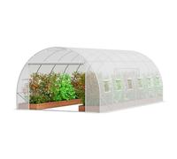 VEVOR Invernadero Túnel 590x295x198 cm Carpa Refugio para Plantas Estructura de Acero Galvanizado Cubierta de PE Puerta Enrollable con Cremallera 12 Ventanas para Cultivo de Verduras Flores, Blanco