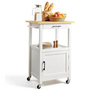 VEVOR Isla de Cocina con Armario de Una Puerta, con Cajón, Toallero y Ganchos, Mesa Portátil con Ruedas Giratorias, con Soporte para Microondas para Comedor, 45 x 59 x 91 cm, Blanco, Carga 62 kg