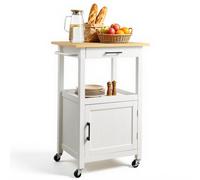 VEVOR Isla de Cocina con Armario de Una Puerta, con Cajón, Toallero y Ganchos, Mesa Portátil con Ruedas Giratorias, con Soporte para Microondas para Comedor, 45 x 59 x 91 cm, Blanco, Carga 62 kg