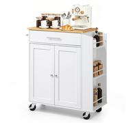 VEVOR Isla de Cocina Móvil con 1 Cajón Encimera de 64 x 38 x 1,5 cm Blanco | Carrito de Cocina con Especiero, Toallero, Ruedas con Freno y 2 Puertas, Estante Ajustable, De Tablero de MDF, Para Comedor