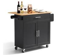 VEVOR Isla de Cocina Móvil con 1 Cajón Encimera de 90 x 40 x 1,5 cm Negro | Encimera Plegable 23 cm, con Especiero, Toallero, Ruedas y 2 Puertas, Estante Ajustable, De Tablero de MDF, Para Comedor
