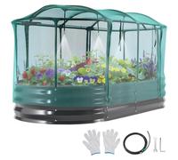 VEVOR, jardinera elevada de 180x90x30 cm, de forma oval, con sistema de riego y cubierta de malla. Set de jardineras para exteriores, ideal para flores, frutas y verduras. Color: gris oscuro