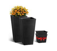 VEVOR Jardineras Altas de 570 mm 2 Piezas Jardineras Grandes para Plantas Jardineras Cuadradas Cónicas para Porche Delantero Macetas para Plantas de Árboles Diseño Moderno Drenaje Incorporado, Negro