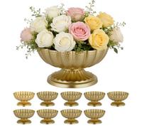 VEVOR Jarrones Decorativos, Paquete de 10 Piezas, Centro de Mesa para Boda, Altura de 10 cm, Pequeños Floreros de Metal Dorados, Decoración para Banquete Ceremonia Fiesta Recepción Exhibición Hogar