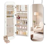 VEVOR Joyero, con Espejo de Cuerpo Entero y Espacio de Almacenamiento, para Montar en la Pared o sobre la Puerta, Diseño Redondeado, con Cerradura con 2 Llaves y Organizador de Viaje, Blanco