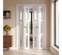 VEVOR, Juego completo de puerta plegable corredera, 1219 mm (cuatro de 305 mm) x 2032 mm, vidrio esmerilado, para armarios y dormitorios, juego de 4 piezas. Puerta plegable corredera con herrajes de m