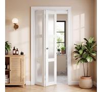 VEVOR, Juego completo de puerta plegable de doble hoja, 762 mm (dos hojas de 381 mm) x 2032 mm, vidrio esmerilado, para armarios y dormitorios. Puerta corredera plegable de doble hoja con herrajes met