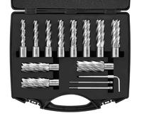 VEVOR Juego de 11 Brocas Perforadoras Cortadoras Anulares con Accesorios Vástago Weldon Diámetro 11-27 mm Profundidad de 2"/50,8 mm en Acero Rápido HSS Accesorios para Perforación Magnética en Metales