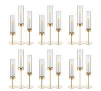 VEVOR Juego de 18 Portavelas de Cristal Hurricane con Soporte de Metal Dorado, Cilindros de Vidrio Transparente, Altura 250 mm, Diámetro 60 mm para Centros de Mesa, Decoración de Bodas, Eventos, Hogar