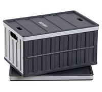 VEVOR, Juego de 2 cajas plegables de 65 litros, cajas de almacenamiento plegables de plástico, cestos apilables con tapa, capacidad de carga de 38 kg por caja, cajas plegables, ideales para la organiz
