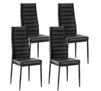 VEVOR Juego de 4 Sillas de Comedor Modernas con Acentos, Tapizadas en Cuero, para Mesa de Comedor, Ahorra Espacio, con Cojines Gruesos y Patas de Metal, Negro, 465 x 405 x 970 mm, Carga 136 kg