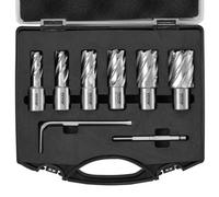 VEVOR Juego de 6 Brocas Perforadoras Cortadoras Anulares con Accesorios Vástago Weldon Diámetro 13-27 mm Profundidad de 25 mm en Acero Rápido HSS Accesorios para Perforación Magnética en Metales