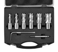 VEVOR Juego de 6 Brocas Perforadoras Cortadoras Anulares con Accesorios Vástago Weldon Diámetro 13-27 mm Profundidad de 1"/25 mm en Acero Rápido HSS Accesorios para Perforación Magnética en Metales
