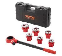 VEVOR, juego de 6 piezas para roscado de tuberías, kit de machuelos para roscar tuberías, machuelos roscadores de 1/4 pulgada NPT a 1-1/4 pulgada NPT, en estuche. Ideal para la construcción, la indust