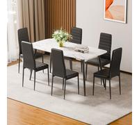 VEVOR Juego de 6 Sillas de Comedor de Estilo Moderno, Tapizadas en Cuero, para Mesa de Comedor, Ahorra Espacio, con Cojines Gruesos y Patas Metal, Acentos, Negro, 465 x 405 x 970 mm, Carga 136 kg