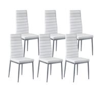 VEVOR Juego de 6 Sillas de Comedor Modernas con Acentos, Tapizadas en Cuero, para Mesa de Comedor, Ahorra Espacio, con Cojines Gruesos y Patas de Metal, Blanco, 465 x 405 x 970 mm, Carga 136 kg