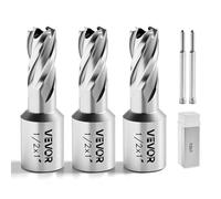 VEVOR Juego de Cortadores Anulares 5 Piezas, Juego de Brocas HSS M2AL de Vástago Weldon, Profundidad de Corte 25,4mm Diámetro 12,7mm con 2 Pasadores Guía, 3 Cortadores, Estuches para Taladro Magnético