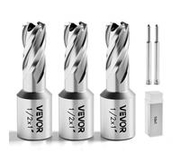 VEVOR Juego de Cortadores Anulares 5 Piezas, Juego de Brocas HSS M2AL de Vástago Weldon, Profundidad de Corte 25,4mm Diámetro 12,7mm con 2 Pasadores Guía, 3 Cortadores, Estuches para Taladro Magnético