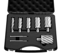 VEVOR Juego de Cortadores Anulares 8 Piezas, Juego de Brocas HSS M2AL de Vástago Weldon, Profundidad de Corte 50,8mm, Diámetro 22,22-50,8 mm, con 2 Pasadores Guía, 6 Cortadores para Taladro Magnético