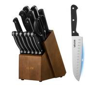 VEVOR Juego de Cuchillos de Cocina, con Bloque Madera y Afilador, Resistente a la Corrosión, Cubertería de Cocina con Mango Ergonómico ABS, para Cocineros Aficionados, 15 uds, 205 x 125 x 310 mm