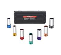 VEVOR Juego de Dados de Impacto para Tuercas de Rueda Kit de Dados Profundos Métricos de 6 Puntas con Impulsión de 12,7 mm, 7 Tamaños de Tuercas 17/19/21/22/23/24/27 mm con Estuche de Almacenamiento