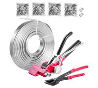 VEVOR Juego de Flejes Manuales Banda Acero 19 mm x 122 m, Kit de Herramientas de Flejado con Tensor, Cortador, 400 Sellos Metálicos para Logística Embalaje de Palés Empaquetado Transporte Carga Pesada