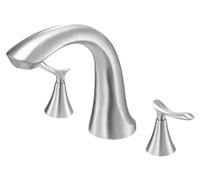 VEVOR: Juego de grifos para bañera de estilo romano, con 3 orificios y 2 mandos. Grifo para bañera de acero inoxidable cepillado con caño de gran altura para montaje en superficie. Control de temperat