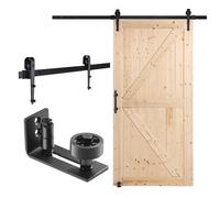 VEVOR Juego de herrajes y puertas de granero Sistema de puerta corredera, puerta corrediza de vidrio de madera de 1067x2134 mm Juego de puerta de granero silenciosa con guía de piso 8 en 1 y manija de