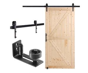 VEVOR Juego de herrajes y puertas de granero Sistema de puerta corredera, puerta corrediza de vidrio de madera de 1067x2134 mm Juego de puerta de granero silenciosa con guía de piso 8 en 1 y manija de