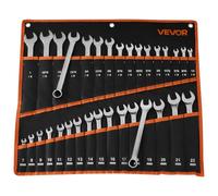 VEVOR Juego de Llaves Combinadas 32 Unidades, Llave de Estrella de 12 Puntas, Métrica y SAE, con Bolsa de Almacenamiento, Acero al Carbono, para Talleres Reparaciones de Automóvil Bricolaje Hogar