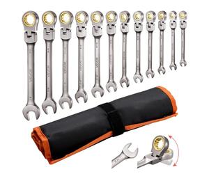 VEVOR Juego de Llaves de Trinquete 12 Piezas, Llaves Combinadas con Carraca, Cabezas Flexibles, SAE de 1/4 ''-7/8 '', Bolsa de Almacenamiento, para Bricolaje Hogar Reparaciones de Automóvil, Plateado