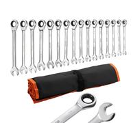 VEVOR Juego de Llaves de Trinquete 16 Unidades, Llaves Combinadas con Carraca, SAE de 1/4 ''-1 '', con Bolsa de Almacenamiento, Acero Cromo Vanadio, para Bricolaje Doméstico Reparaciones de Automóvil