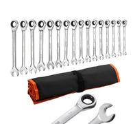 VEVOR Juego de Llaves de Trinquete 16 Unidades, Llaves Combinadas con Carraca, SAE de 1/4 ''-1 '', con Bolsa de Almacenamiento, Acero Cromo Vanadio, para Bricolaje Doméstico Reparaciones de Automóvil
