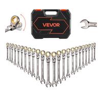 VEVOR Juego de Llaves de Trinquete 24 Unidades, Llaves Combinadas con Carraca, Cabezas Flexibles, Métrica y SAE, con Estuche de Almacenamiento, para Reparación de Automóvil Bricolaje Hogar, Niquelado