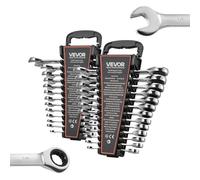 VEVOR Juego de Llaves de Trinquete 26 Unidades, Llaves Combinadas con Carraca, Métrica de 6-19 mm y SAE de 1/4 ''-7/8 '', con Organizador, para Bricolaje Hogar Reparaciones de Automóvil, Plateado