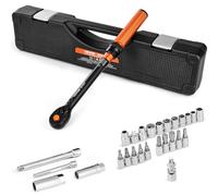VEVOR Juego de Llaves Dinamométricas de Clic Accionamiento de 3/8" 5-60 Nm Bidireccional 72 Dientes con Vasos, Puntas, Barra de Extensión, Vasos para Bujías y Adaptador para Reparación de Coches