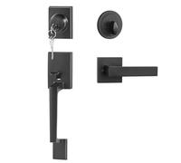 VEVOR Juego de Manijas para Puerta Delantera, Manija de Palanca Cuadrada con Cerrojo, 2 Llaves, Manivela Reversible para Mano Derecha o Izquierda, Aleación de Zinc, Kit de Instalación, Negro Mate