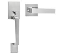 VEVOR Juego de Manijas para Puerta Delantera, sin Cerradura, con Palanca Caudrada, Manivela Reversible para Mano Derecha o Izquierda, con Accesorios de Instalación, para Puerta de Entrada, Niquelado