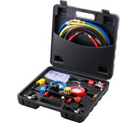 VEVOR Juego de Manómetros 4 Vías para Carga de Refrigeración R134A R22 R12 R410A Manguera de Recarga de Refrigerante de con Manómetro y Adaptador Caja de Refrigeración para Refrigerante