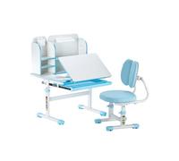 VEVOR Juego de Mesa y Silla de Estudio para Niños Capacidad de Carga de 100 kg, Ajuste de Altura del Escritorio de 54-73 cm, Mesa Inclinable 0-40° con estantería para Dormitorio, Estudio, Azul